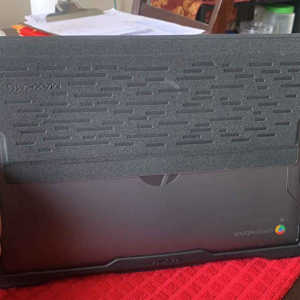 This is a travel size Chromebook laptop and it comes with a case .